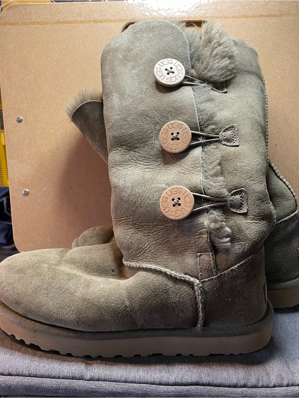 UGG Women's Button-Front Suede Boot in Olive Green